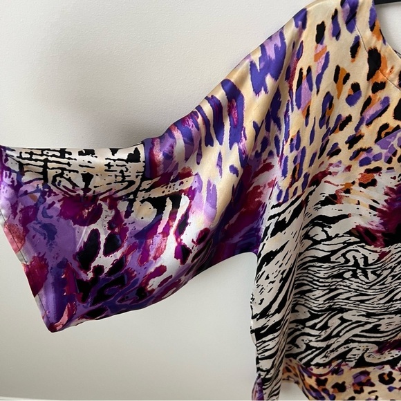 Cache' Vintage Abstract Animal Print Silk Top Dolman Sleeve Purple Artsy 90s S - Picture 4 of 7